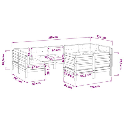 Set Divani da Giardino 9pz con Cuscini Legno Impregnato di Pino