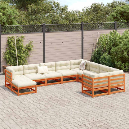 Set Divani Giardino 10pz con Cuscini Marrone Cera Massello Pino - homemem39
