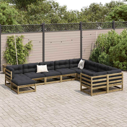 Set Divani Giardino 10 pz con Cuscini Legno Impregnato di Pino - homemem39