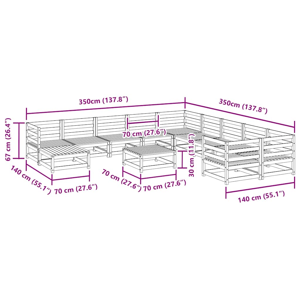 Set Divani da Giardino 12 pz in Legno Massello di Pino | homemem39