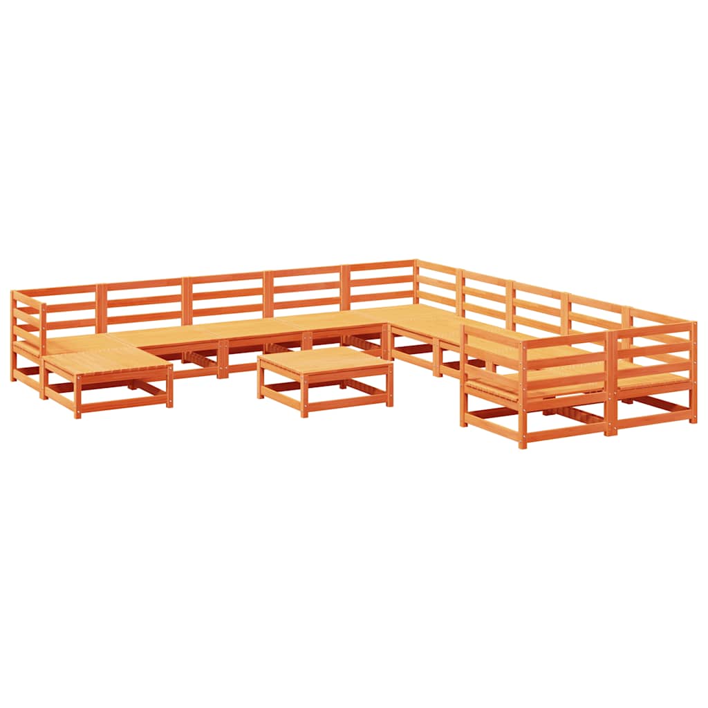 Set Divani da Giardino 12pz Marrone Cera Legno Massello di Pino