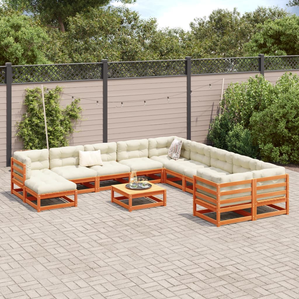 Set Divani da Giardino 12pz Marrone Cera Legno Massello di Pino | homemem39