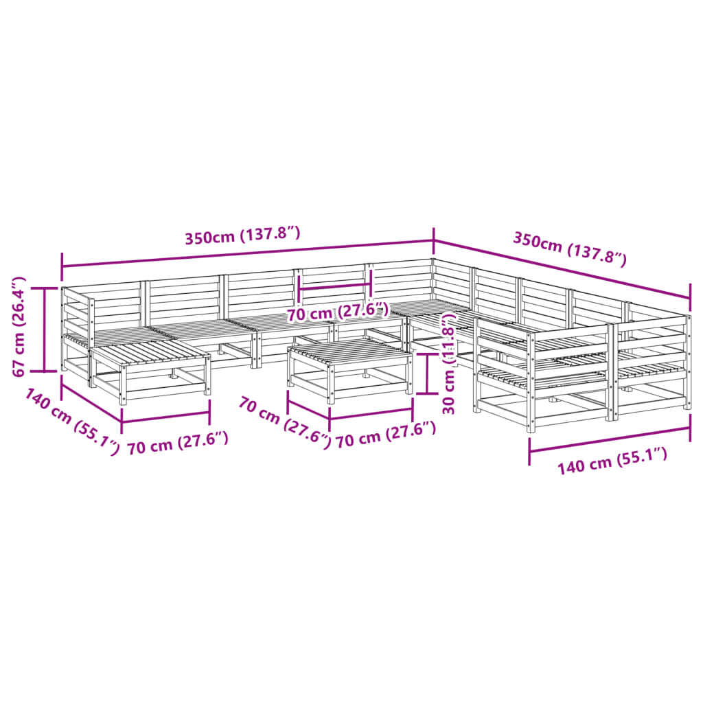 Set Divani da Giardino 12pz Marrone Cera Legno Massello di Pino | homemem39