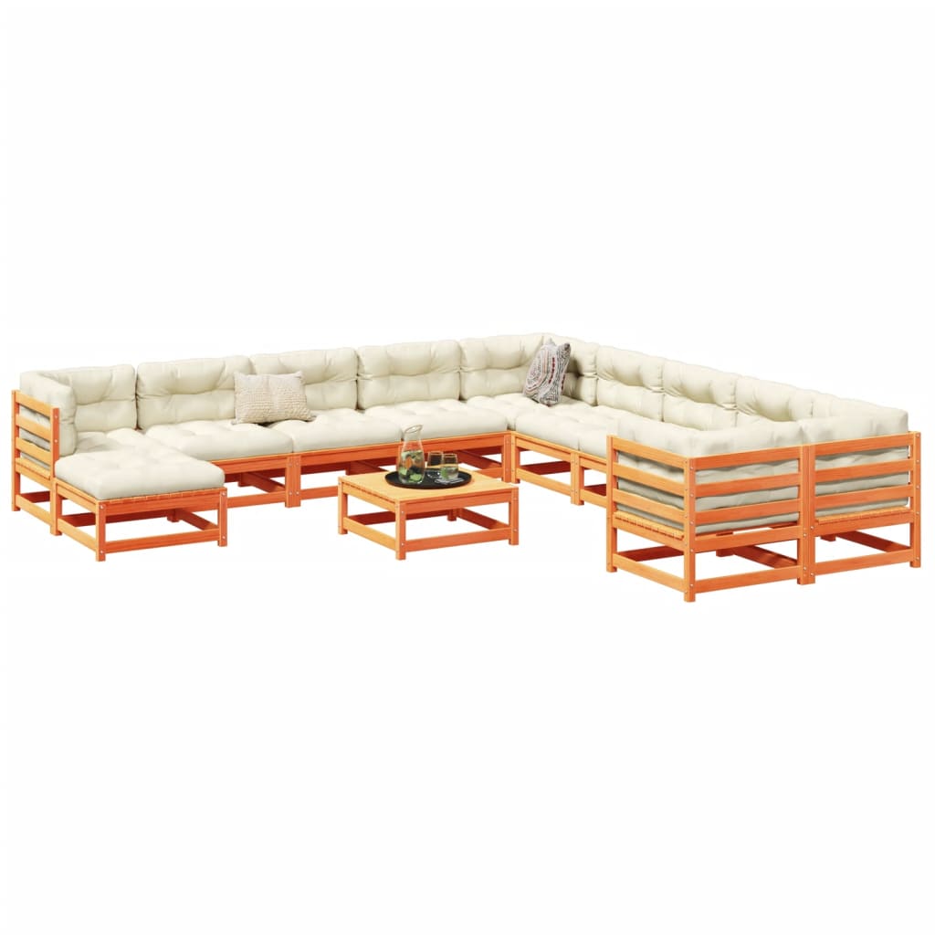 Set Divani da Giardino 12pz Marrone Cera Legno Massello di Pino | homemem39