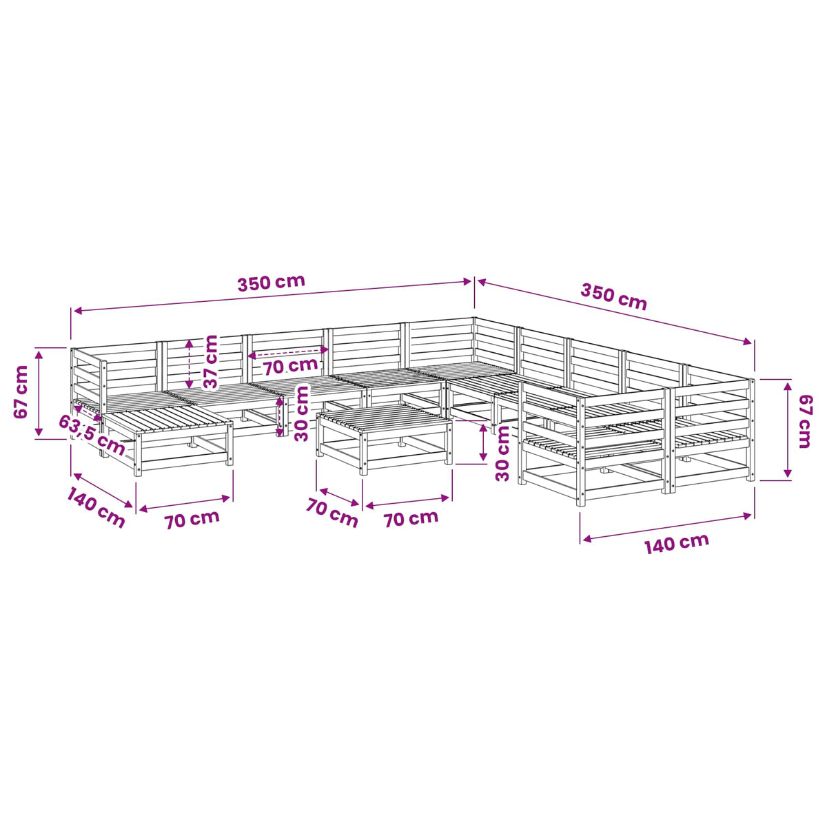 Set Divani da Giardino 12pz Marrone Cera Legno Massello di Pino