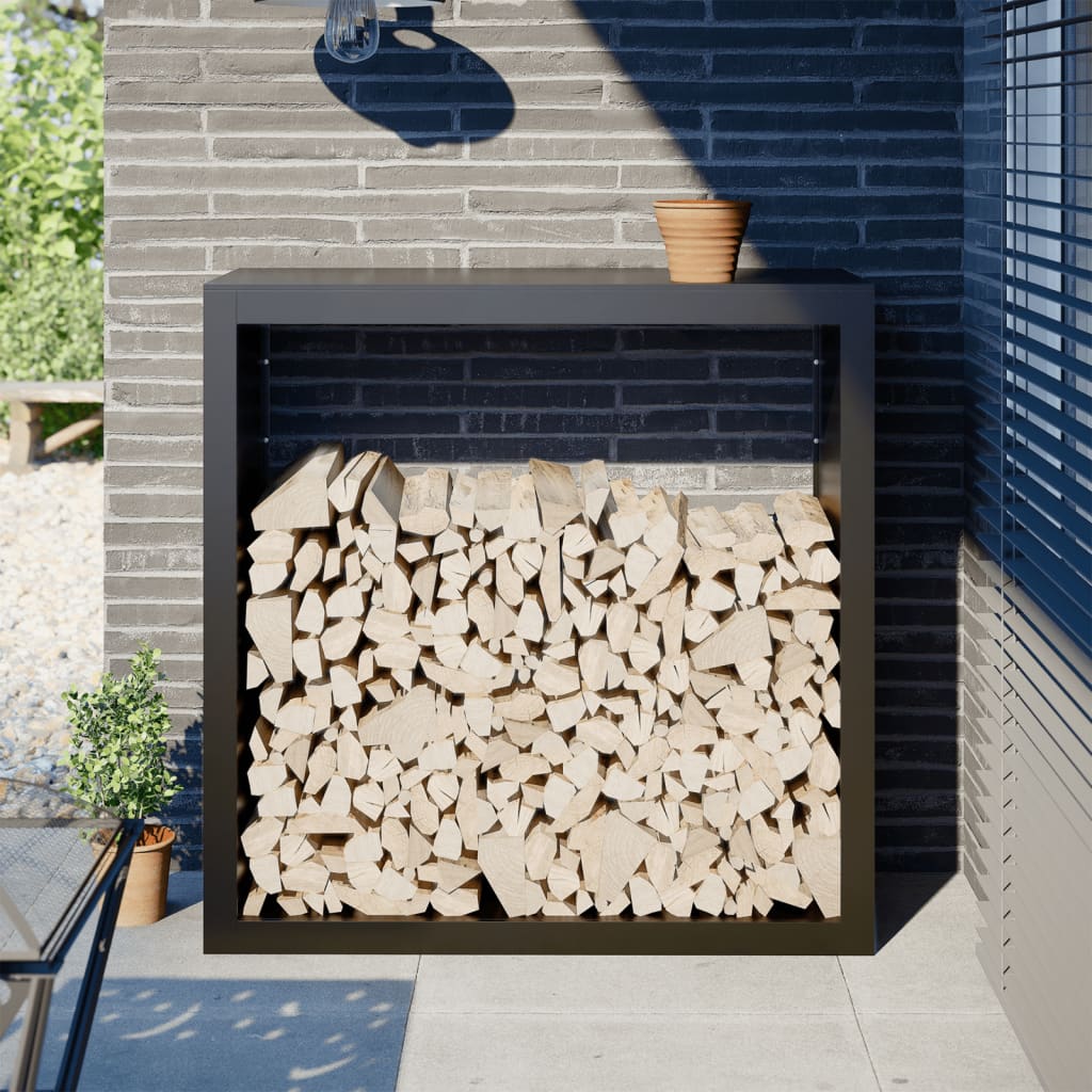 Rastrelliera per Legna da Ardere Nera 100x40x100 cm in Acciaio | homemem39