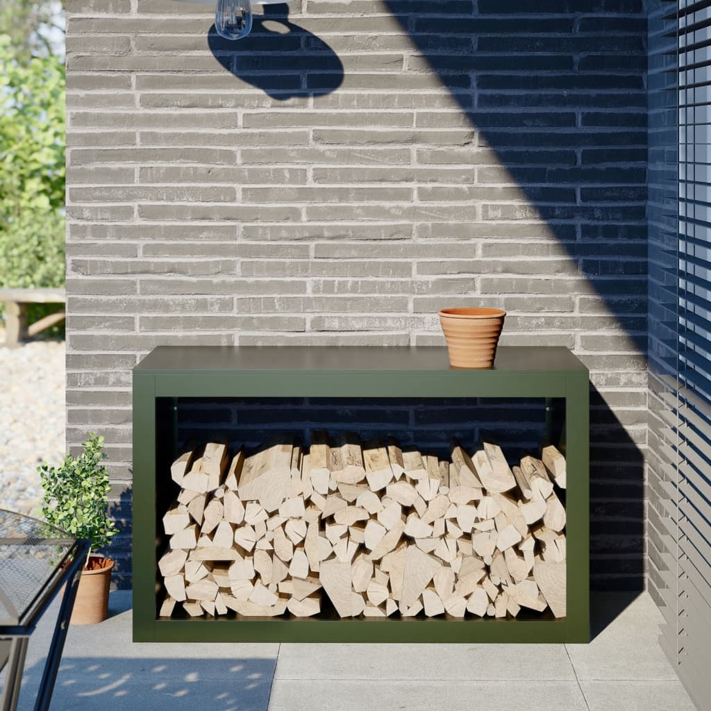 Rastrelliera per Legna da Ardere Verde 100x40x60 cm in Acciaio - homemem39