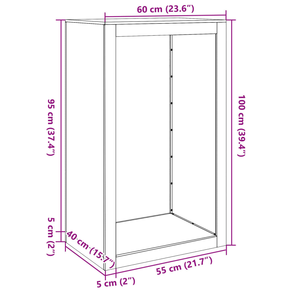 Rastrelliera per Legna da Ardere Nera 60x40x100 cm in Acciaio | homemem39