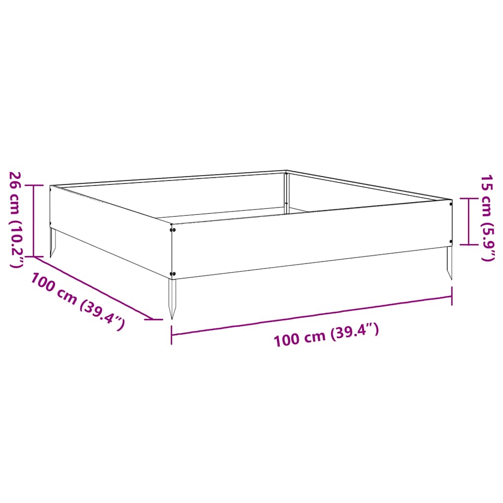 Fioriera Rialzata da Giardino 100x100x26 cm in Acciaio Zincato | homemem39