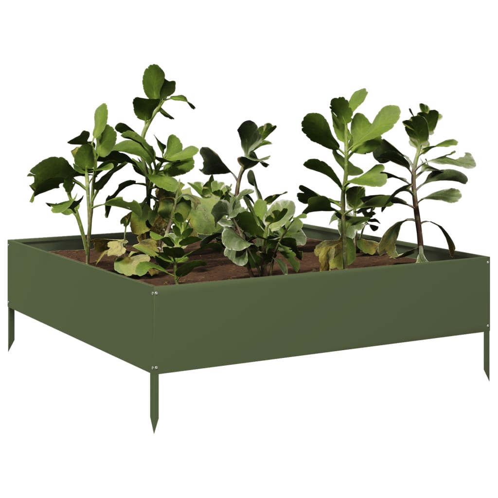 Fioriera Rialzata Giardino Verde Oliva 100x100x33,5 cm Acciaio