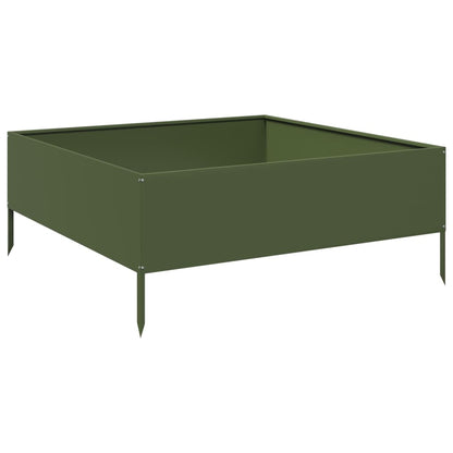 Fioriera Rialzata Giardino Verde Oliva 100x100x25 cm Acciaio | homemem39