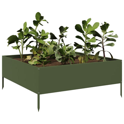 Fioriera Rialzata Giardino Verde Oliva 100x100x25 cm Acciaio | homemem39