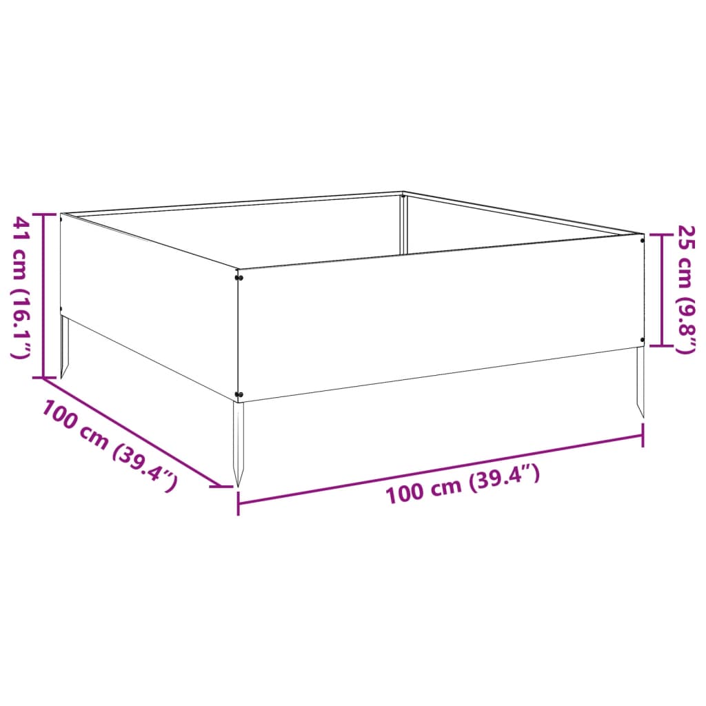 Fioriera Rialzata Giardino Verde Oliva 100x100x25 cm Acciaio | homemem39