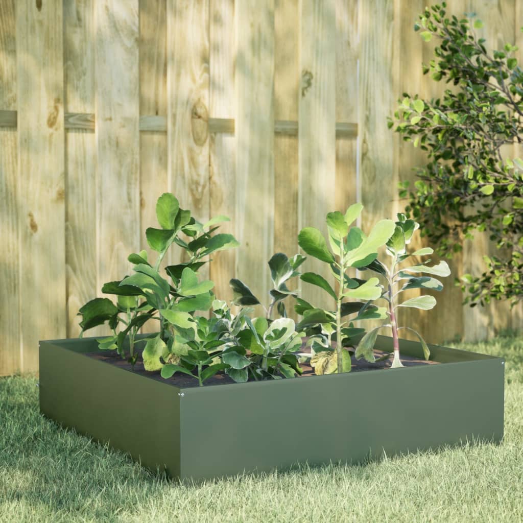 Fioriera Rialzata Giardino Verde Oliva 100x100x25 cm Acciaio | homemem39
