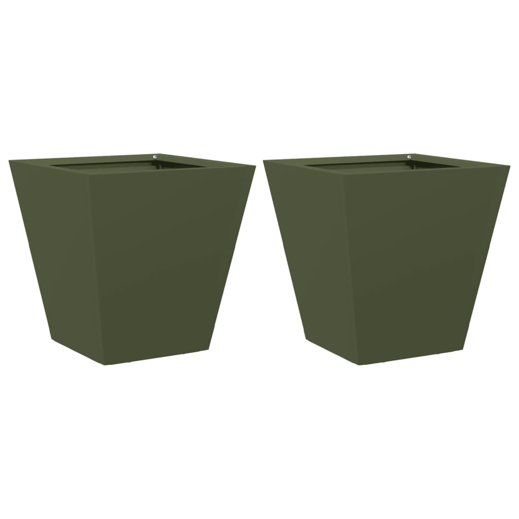 Fioriere da Giardino 2 pz Verde Oliva 30x30x30 cm in Acciaio