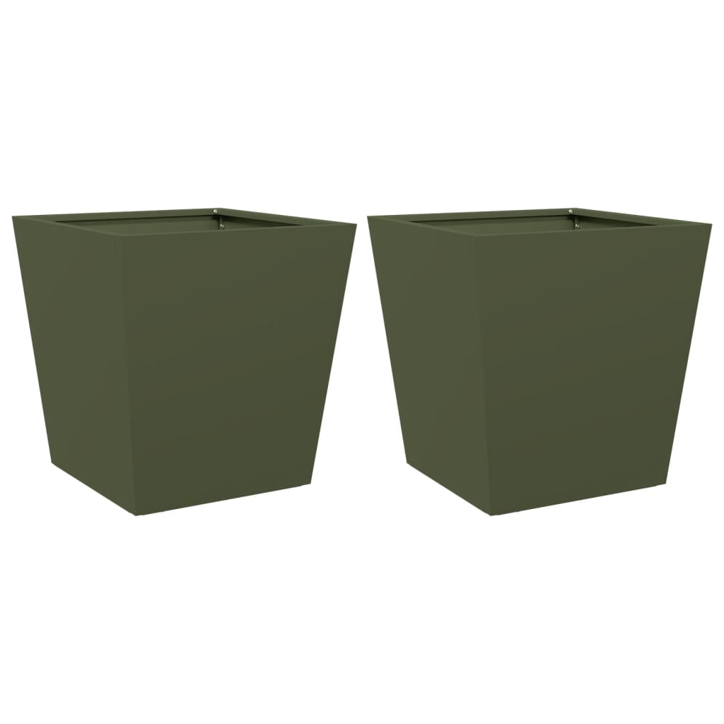 Fioriere da Giardino 2 pz Verde Oliva 40x40x40 cm in Acciaio