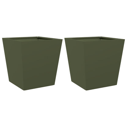 Fioriere da Giardino 2 pz Verde Oliva 40x40x40 cm in Acciaio
