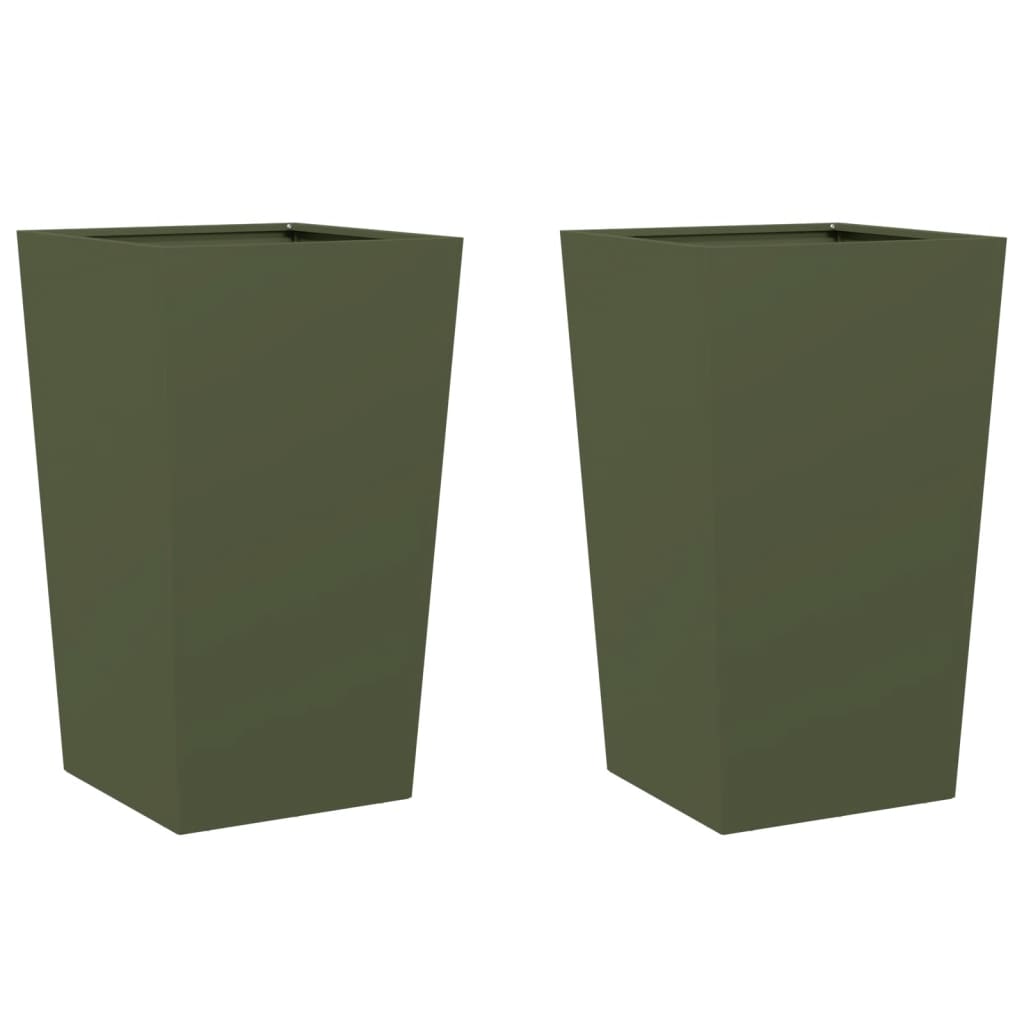 Fioriere da Giardino 2 pz Verde Oliva 45x45x75 cm in Acciaio | homemem39