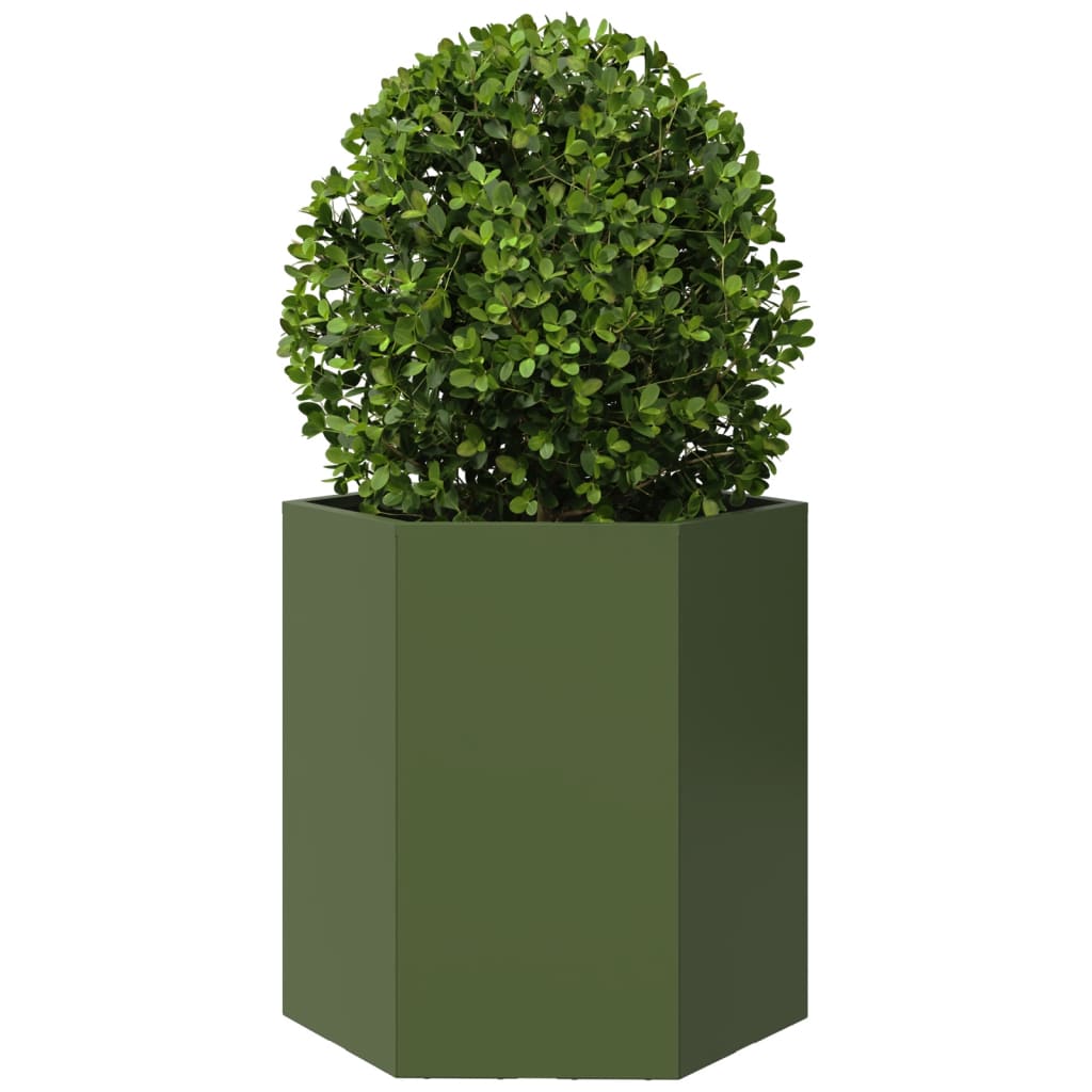 Fioriera da Giardino Verde Oliva Esagono 46x40x45 cm Acciaio