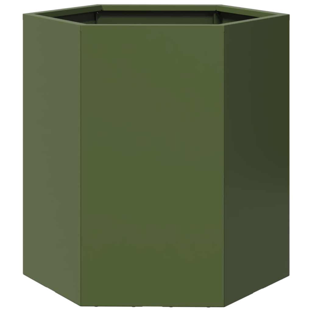 Fioriere da Giardino 2pz Verde Oliva Esagono 46x40x45cm Acciaio - homemem39