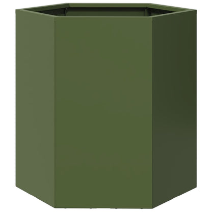 Fioriere da Giardino 2pz Verde Oliva Esagono 46x40x45cm Acciaio - homemem39