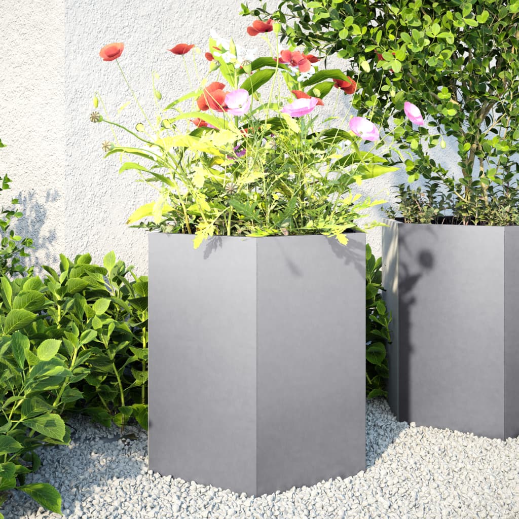 Fioriere da Giardino 2 pz Esagono 46x40x45cm Acciaio Zincato - homemem39
