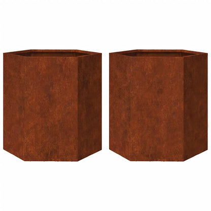 Fioriere da Giardino 2 pz Esagono 46x40x45 cm in acciaio corten