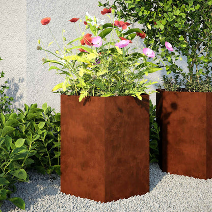 Fioriere da Giardino 2 pz Esagono 46x40x45 cm in acciaio corten