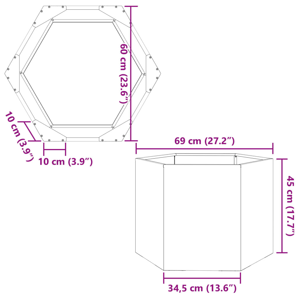 Fioriera da Giardino Antracite Esagono 69x60x45 cm in Acciaio | homemem39