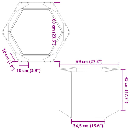 Fioriera da Giardino Antracite Esagono 69x60x45 cm in Acciaio | homemem39