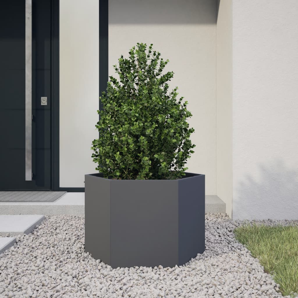 Fioriera da Giardino Antracite Esagono 69x60x45 cm in Acciaio | homemem39