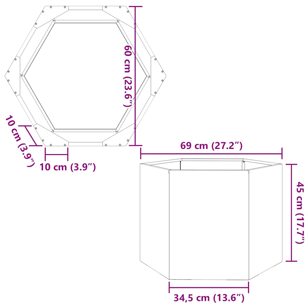 Fioriera Esagono 69x60x45 cm in Acciaio Zincato | homemem39