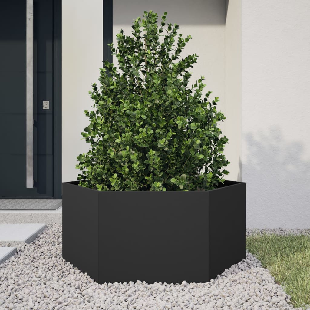 Fioriera da Giardino Nera Esagono 104x90x45 cm in Acciaio | homemem39