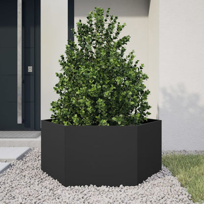 Fioriera da Giardino Nera Esagono 104x90x45 cm in Acciaio | homemem39