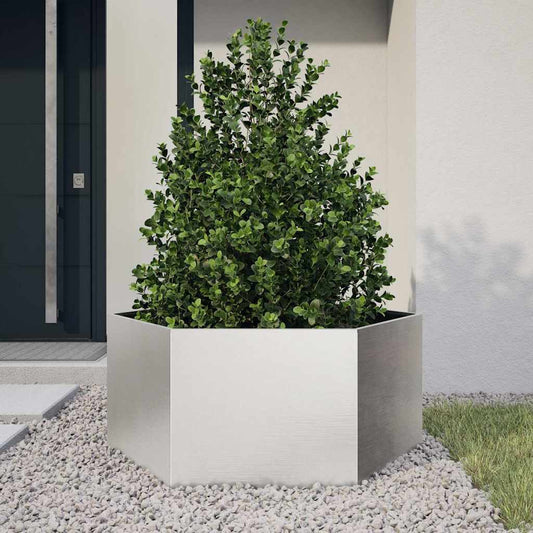 Fioriera da Giardino Esagono 104x90x45 cm in Acciaio Inox