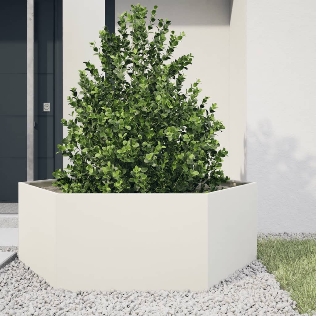 Fioriera da Giardino Bianca Esagono 138x120x45 cm in Acciaio | homemem39