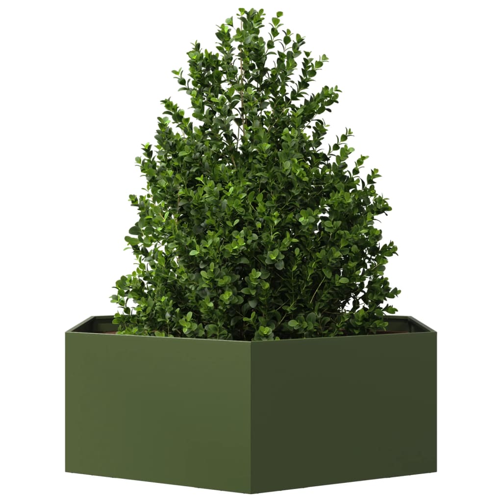 Fioriera da Giardino Verde Oliva Esagono 138x120x45 cm Acciaio - homemem39