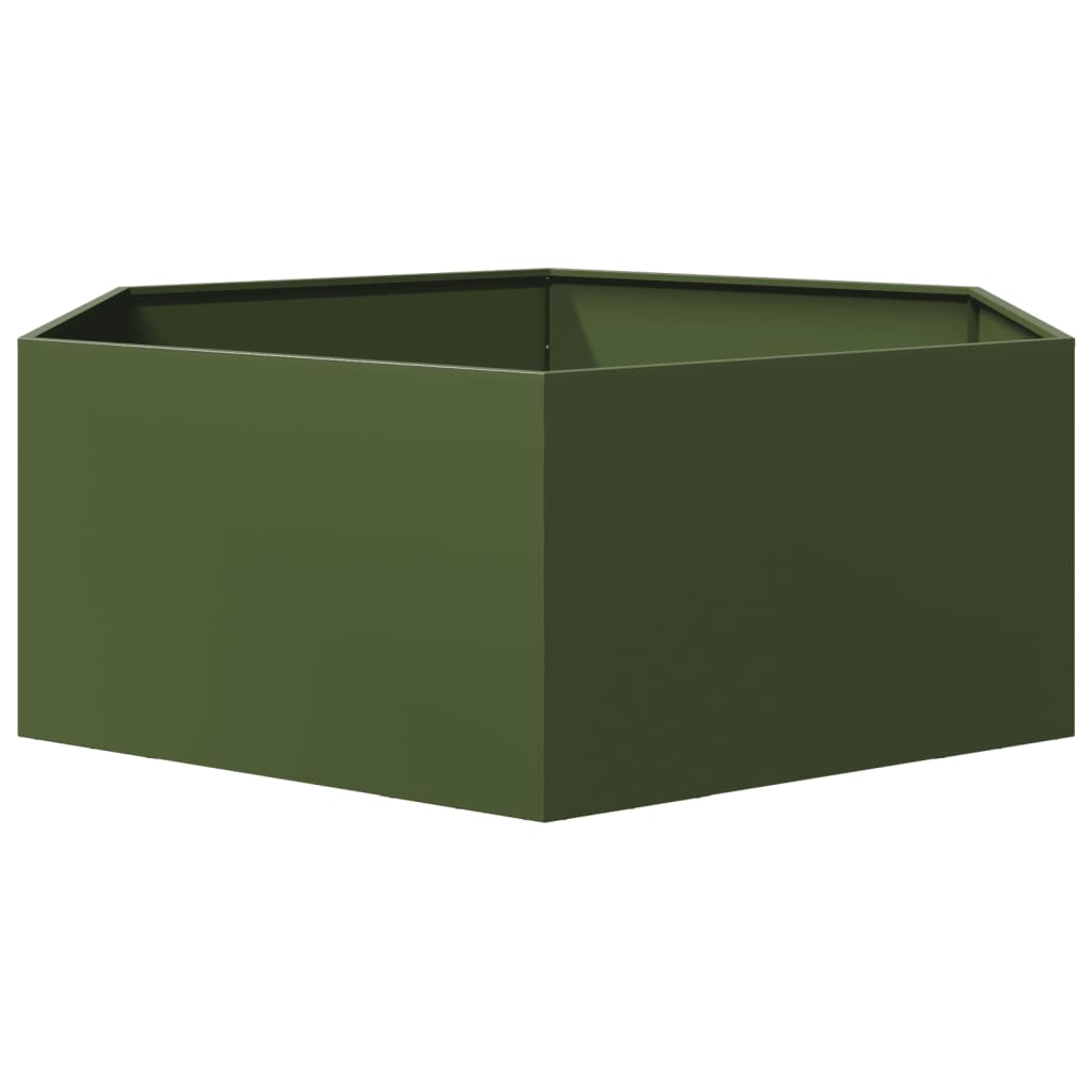 Fioriera da Giardino Verde Oliva Esagono 138x120x45 cm Acciaio - homemem39