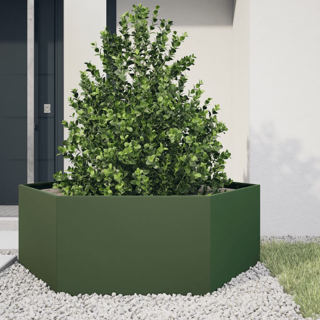 Fioriera da Giardino Verde Oliva Esagono 138x120x45 cm Acciaio - homemem39