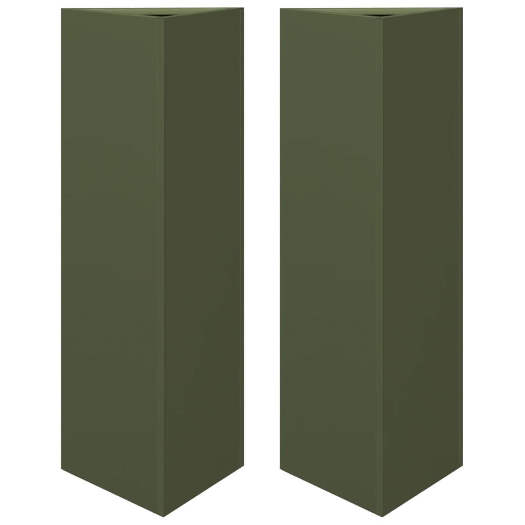 Fioriere 2 pz Verde Oliva Triangolari 30x26x75 cm in Acciaio - homemem39