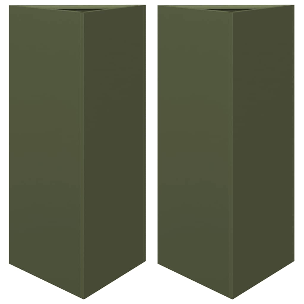 Fioriere 2 pz Verde Oliva Triangolari 40x34,5x75 cm in Acciaio