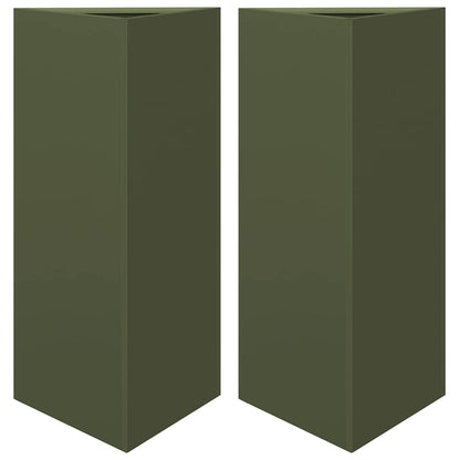 Fioriere 2 pz Verde Oliva Triangolari 40x34,5x75 cm in Acciaio