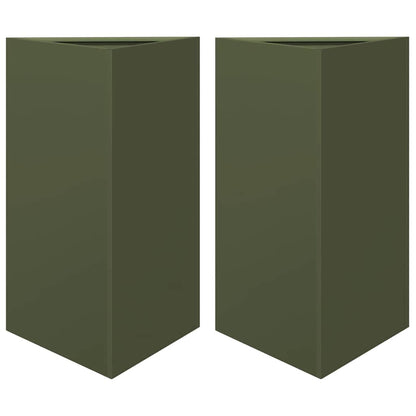 Fioriere 2 pz Verde Oliva Triangolari 50x43x75 cm in Acciaio