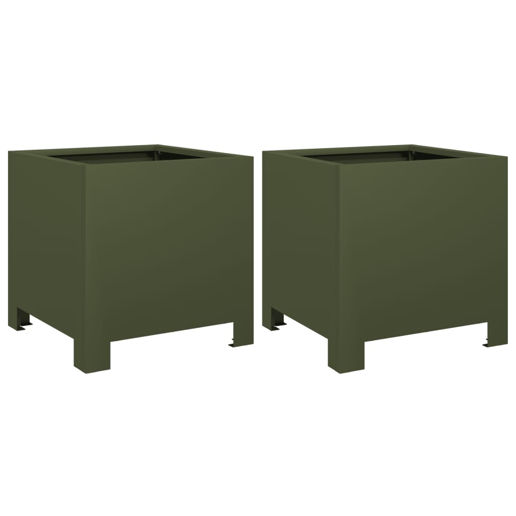 Fioriere da Giardino 2 pz Verde Oliva 30x30x30 cm in Acciaio | homemem39