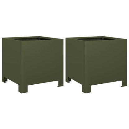 Fioriere da Giardino 2 pz Verde Oliva 30x30x30 cm in Acciaio | homemem39