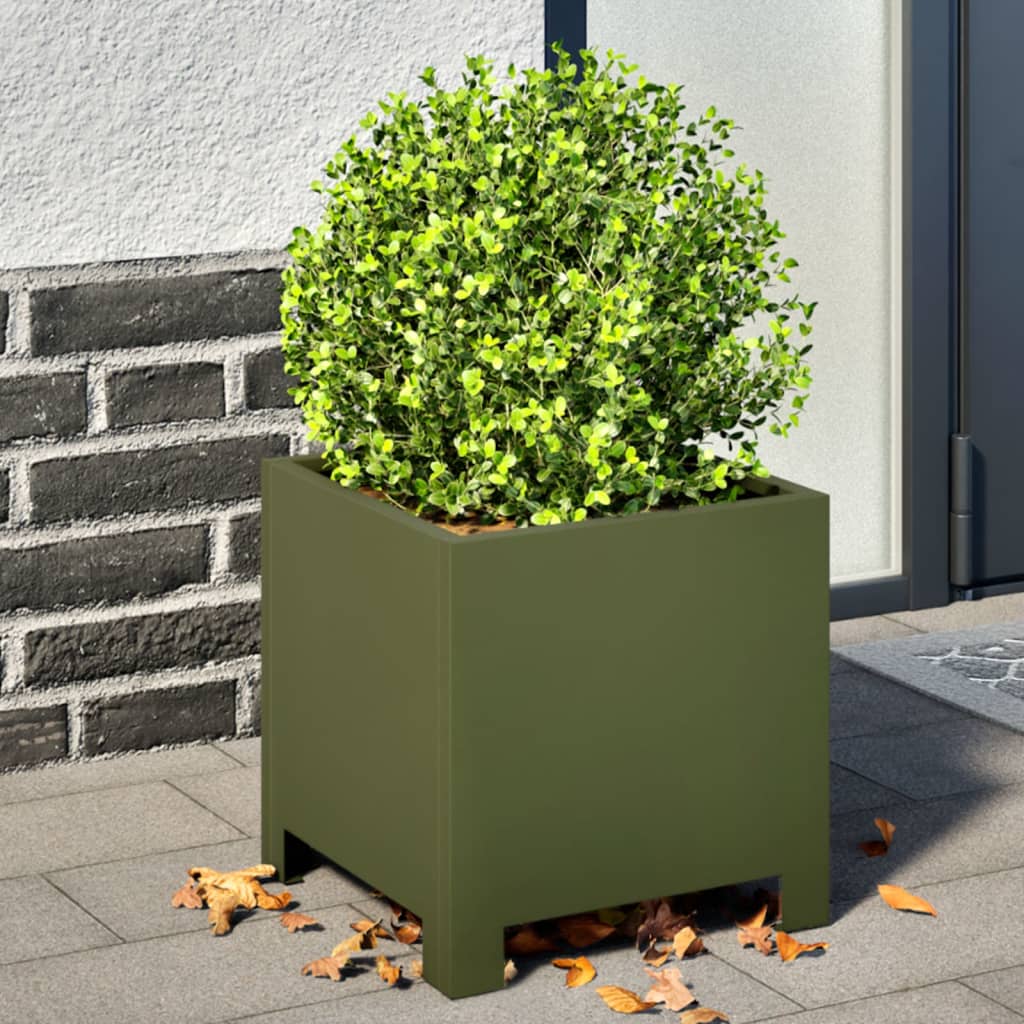 Fioriere da Giardino 2 pz Verde Oliva 30x30x30 cm in Acciaio | homemem39