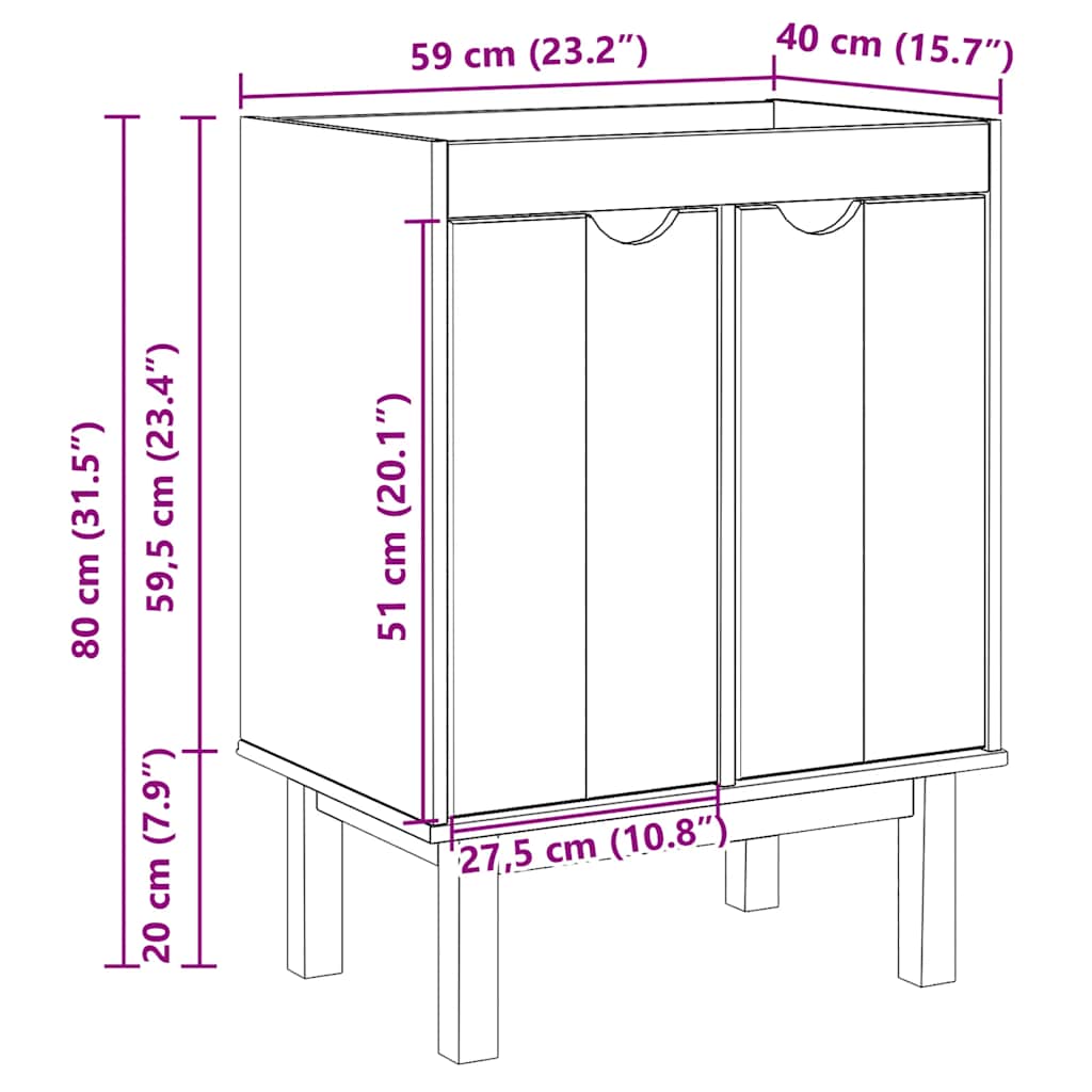 Mobile da Bagno OTTA 59x40x80 cm in Legno Massello di Pino | homemem39