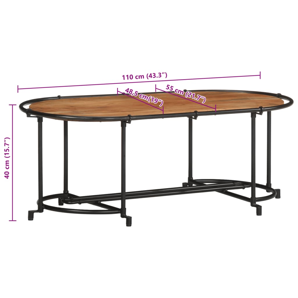 Tavolino da Salotto 110x55x40 cm in Legno Massello di Acacia