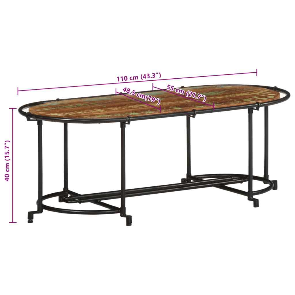 Tavolino da Salotto 110x55x40 cm in Legno Massello di Recupero