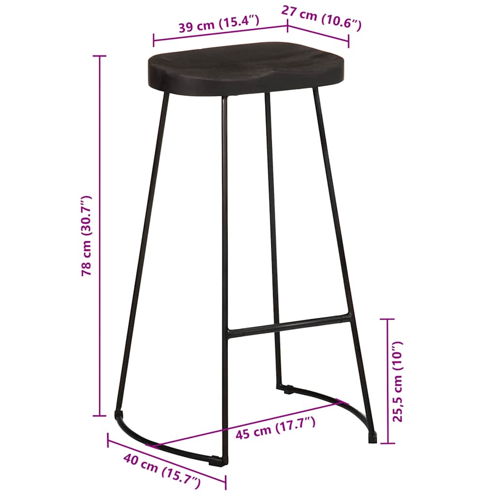 Sgabelli da Bar 2 pz Neri 45x40x78 cm Legno Massello di Mango | homemem39